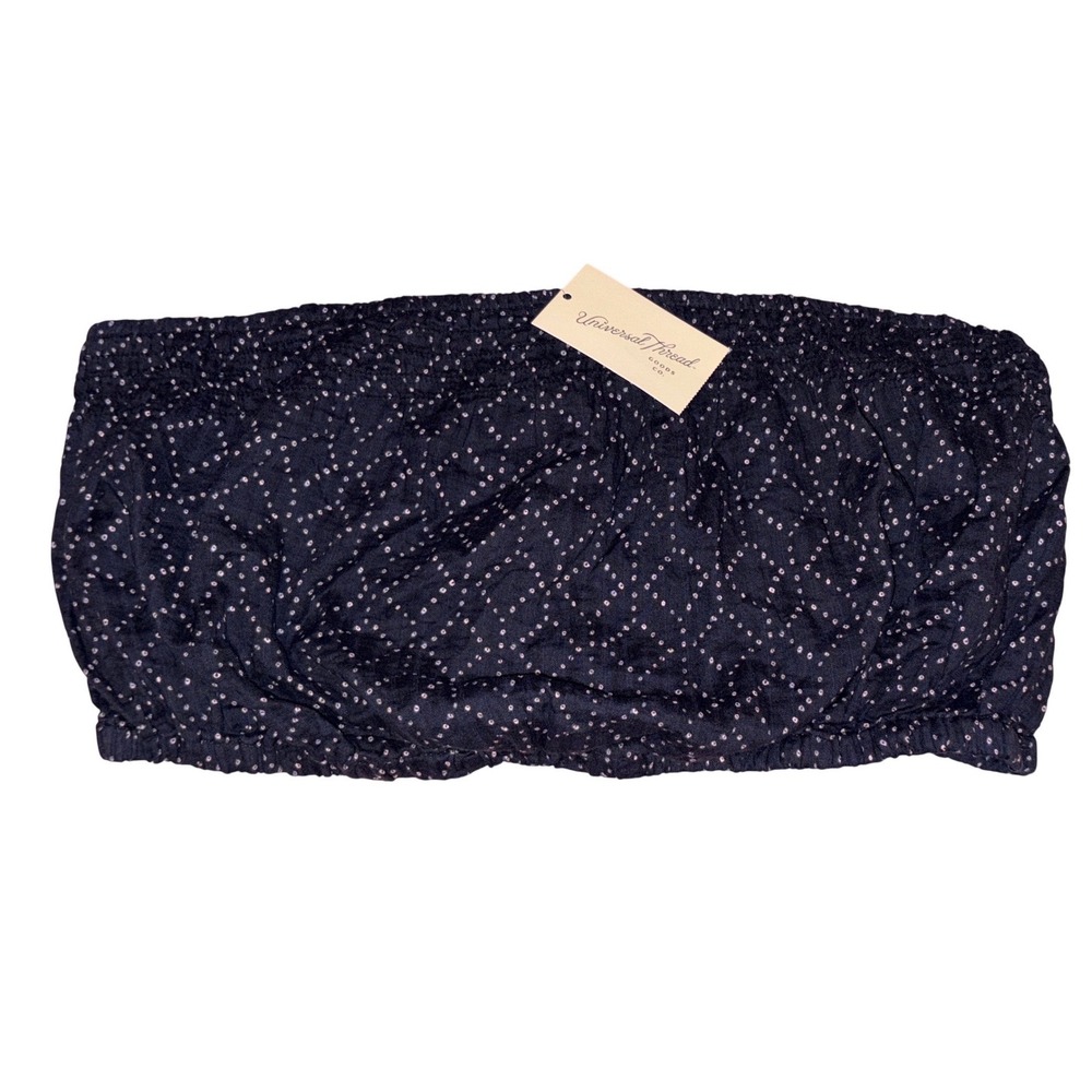 NEW Universal Thread Womens Blue Printed‎ Smocked Tube Top Bandeau, Size L